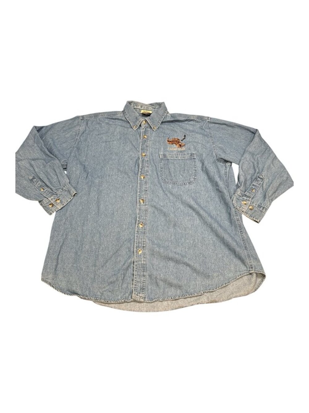 Vintage 90s Embroidered Denim Shirt XL Button Down Lookout Mountain Tennessee